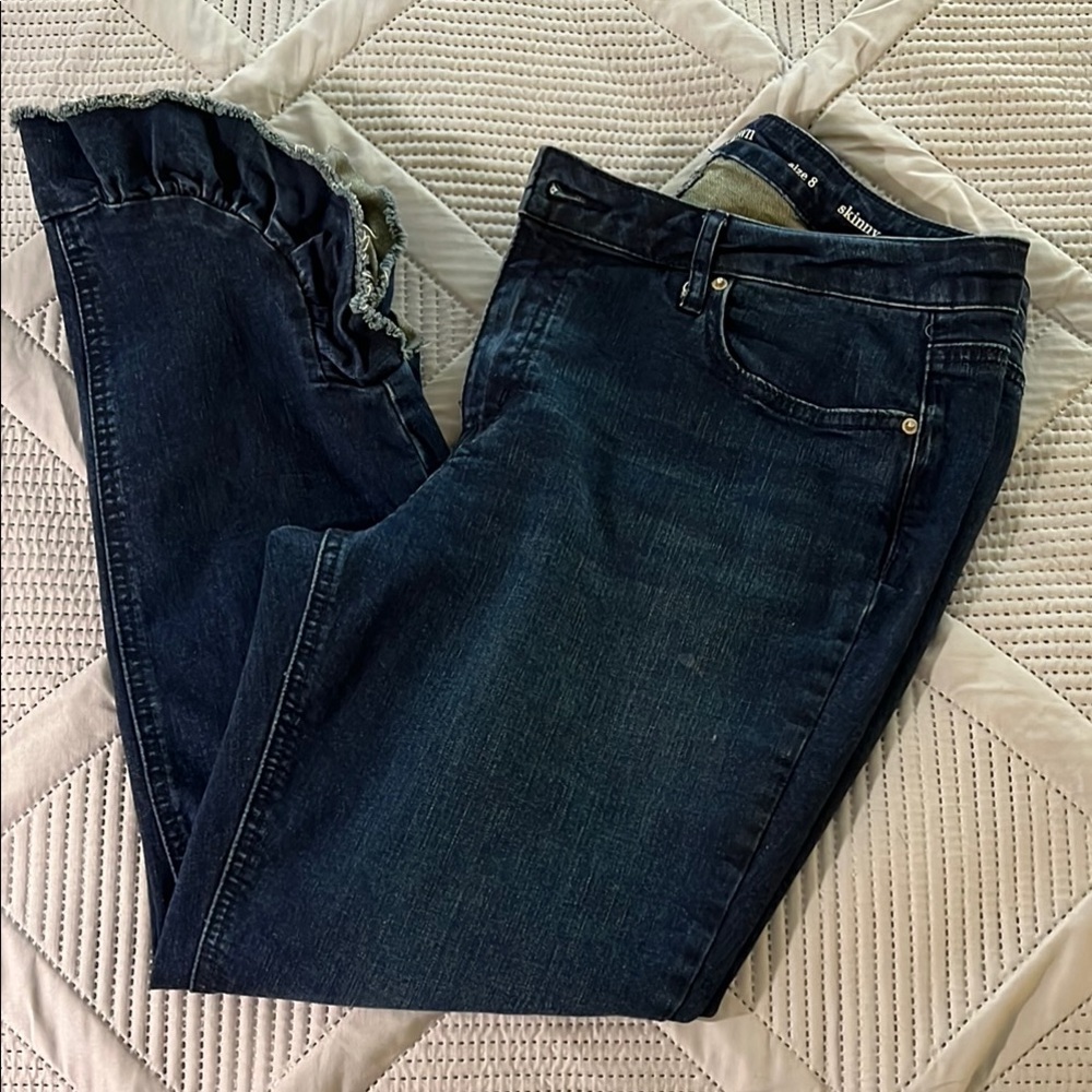Crown & Ivy ruffle hem dark jeans